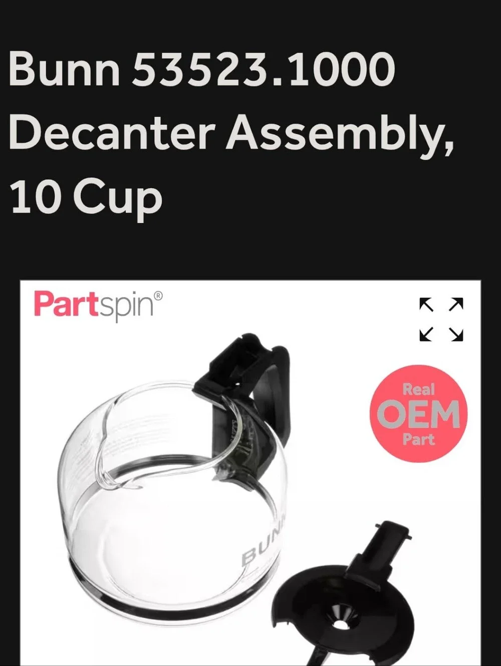 BUNN DECANTER ASSEMBLY 10 CUP 53523-1000 gently Used Pot Replacement New 49$
